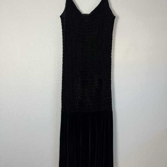 Vintage Brown Velvet Silk Art Deco Shirred Formal Dropped Waisted Gown Dress XL - Picture 4 of 15